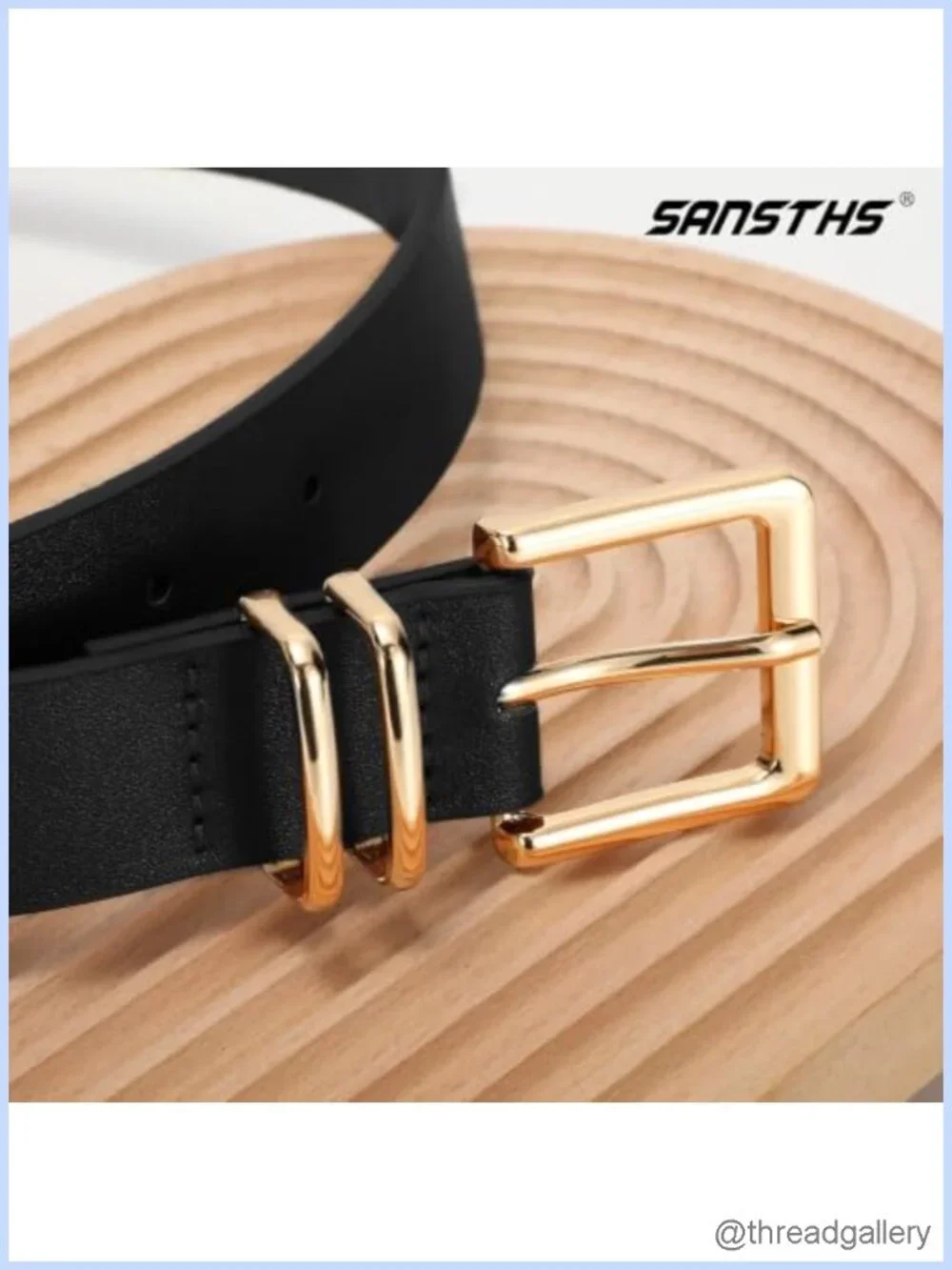 3 Pack Women's Faux Leather Belts Gold Square Buckle Waist Belt